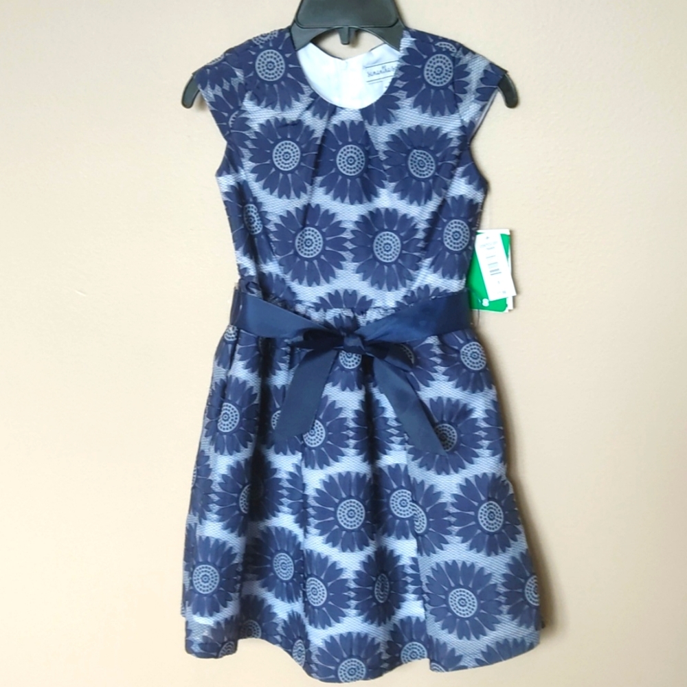 Samantha Says Girls Size 8 Dress Navy Sunflowers Pattern NWT
